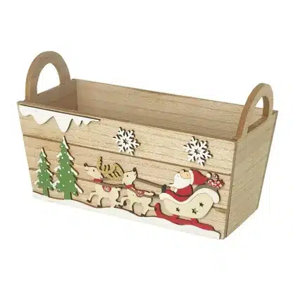 Santa on Sleigh and Snowflake Wooden Box