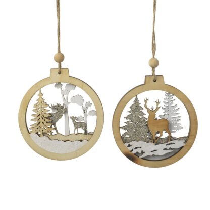 Wooden bauble shape hanging decorations